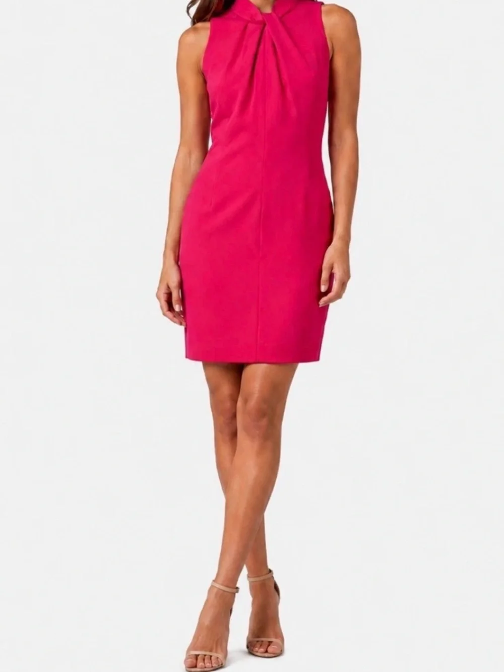 Black Halo Hot Pink Twisted Mock Neck/Halter Sheath Dress